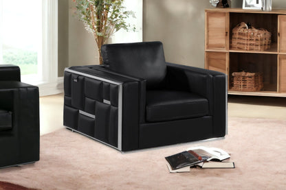Black & Silver Top Grain Leather Club Chair