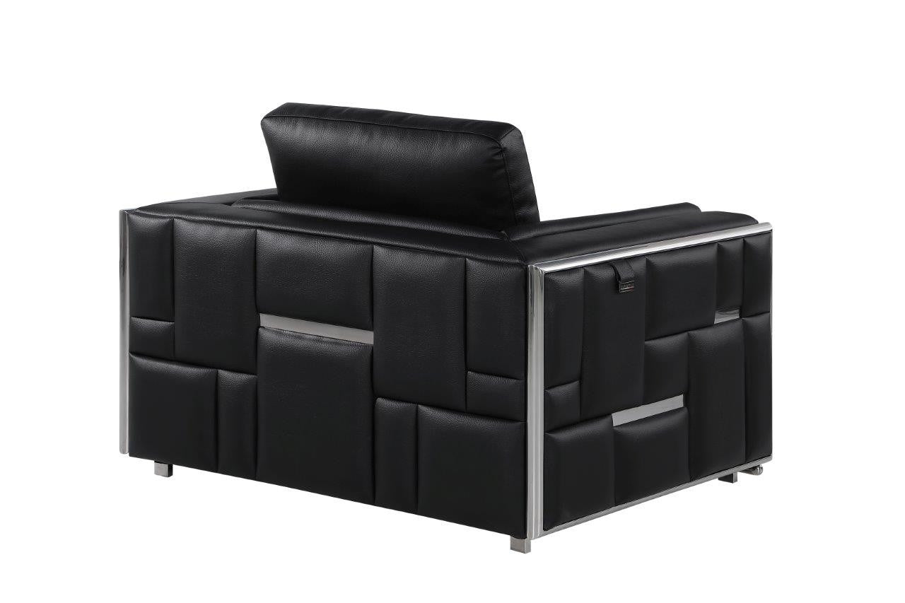 Black & Silver Top Grain Leather Club Chair