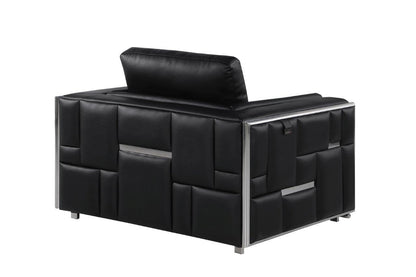 Black & Silver Top Grain Leather Club Chair