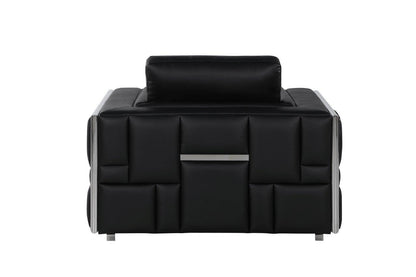 Black & Silver Top Grain Leather Club Chair