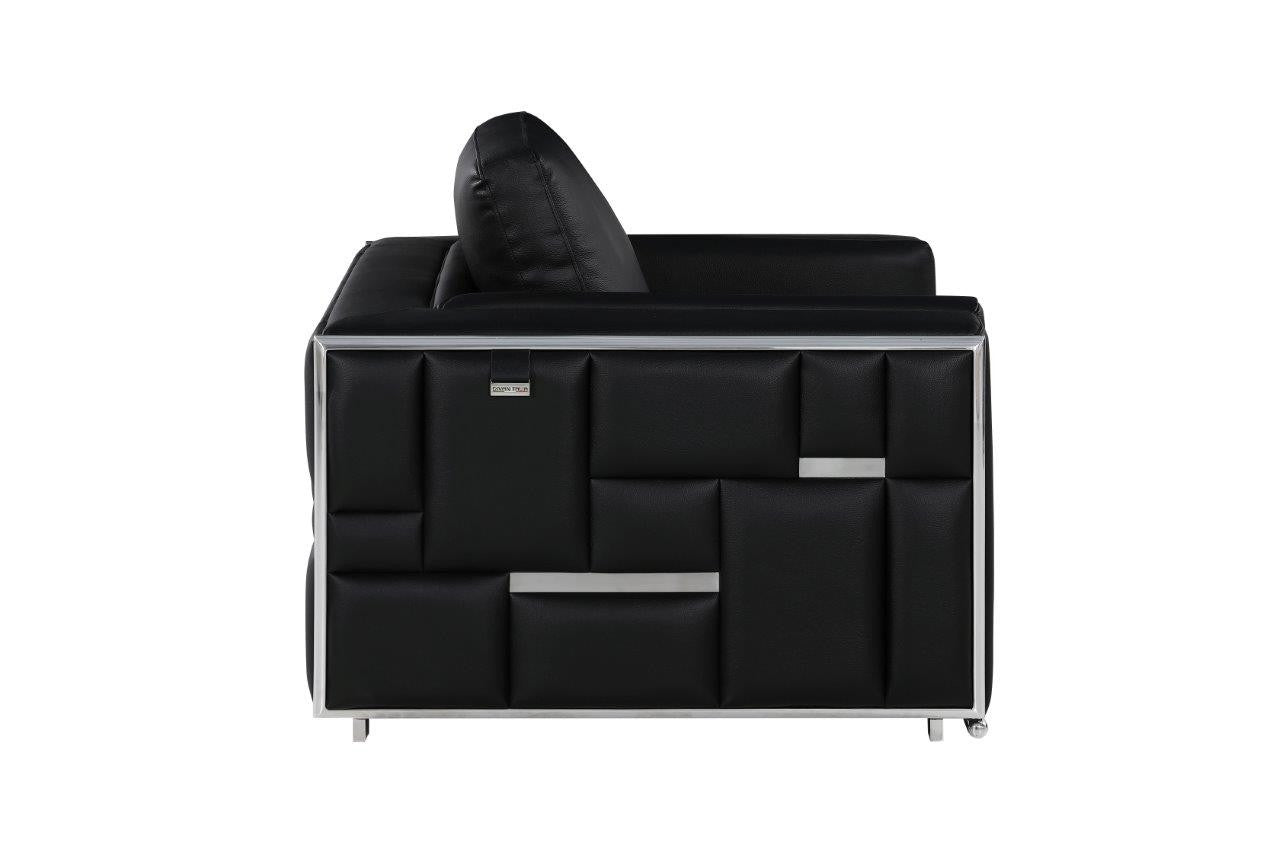 Black & Silver Top Grain Leather Club Chair