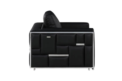 Black & Silver Top Grain Leather Club Chair