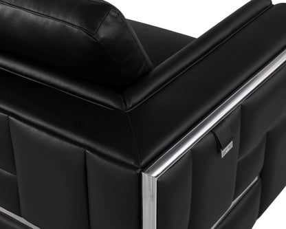 Black & Silver Top Grain Leather Club Chair