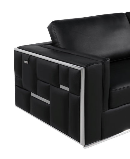 Black & Silver Top Grain Leather Club Chair