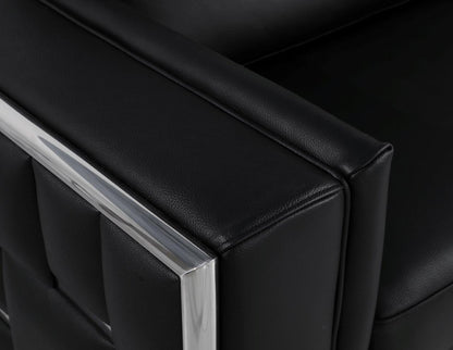 Black & Silver Top Grain Leather Club Chair