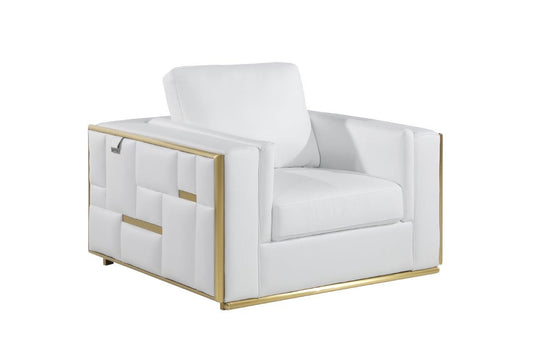 White & Gold Top Grain Leather Club Chair