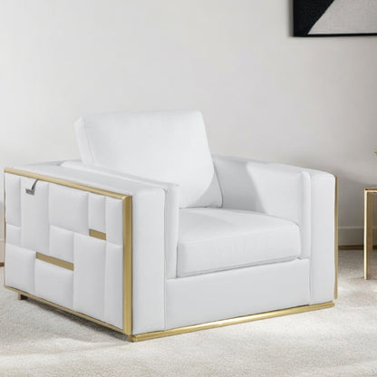 White & Gold Top Grain Leather Club Chair