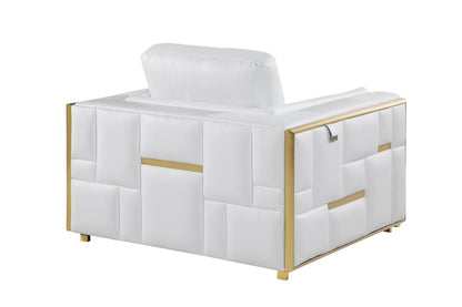 White & Gold Top Grain Leather Club Chair