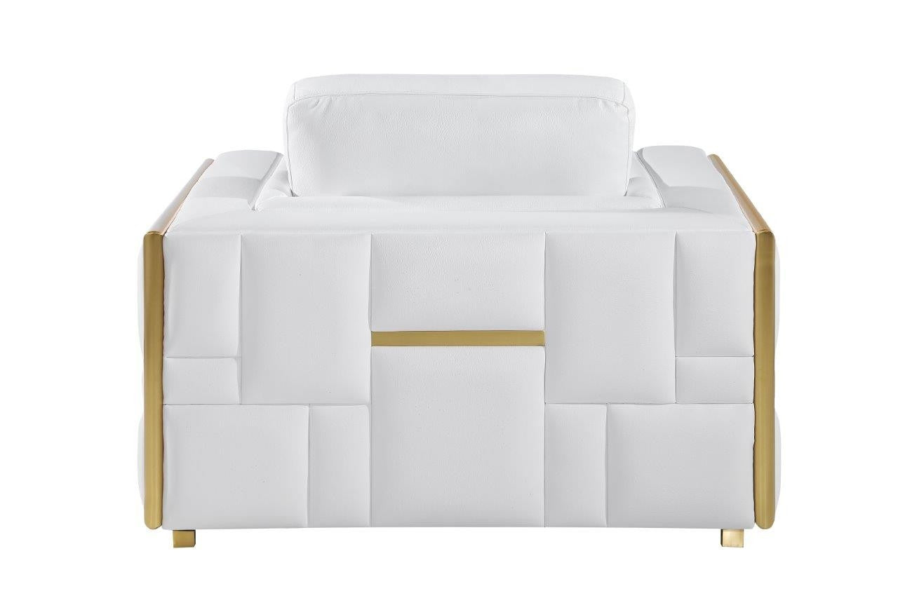 White & Gold Top Grain Leather Club Chair