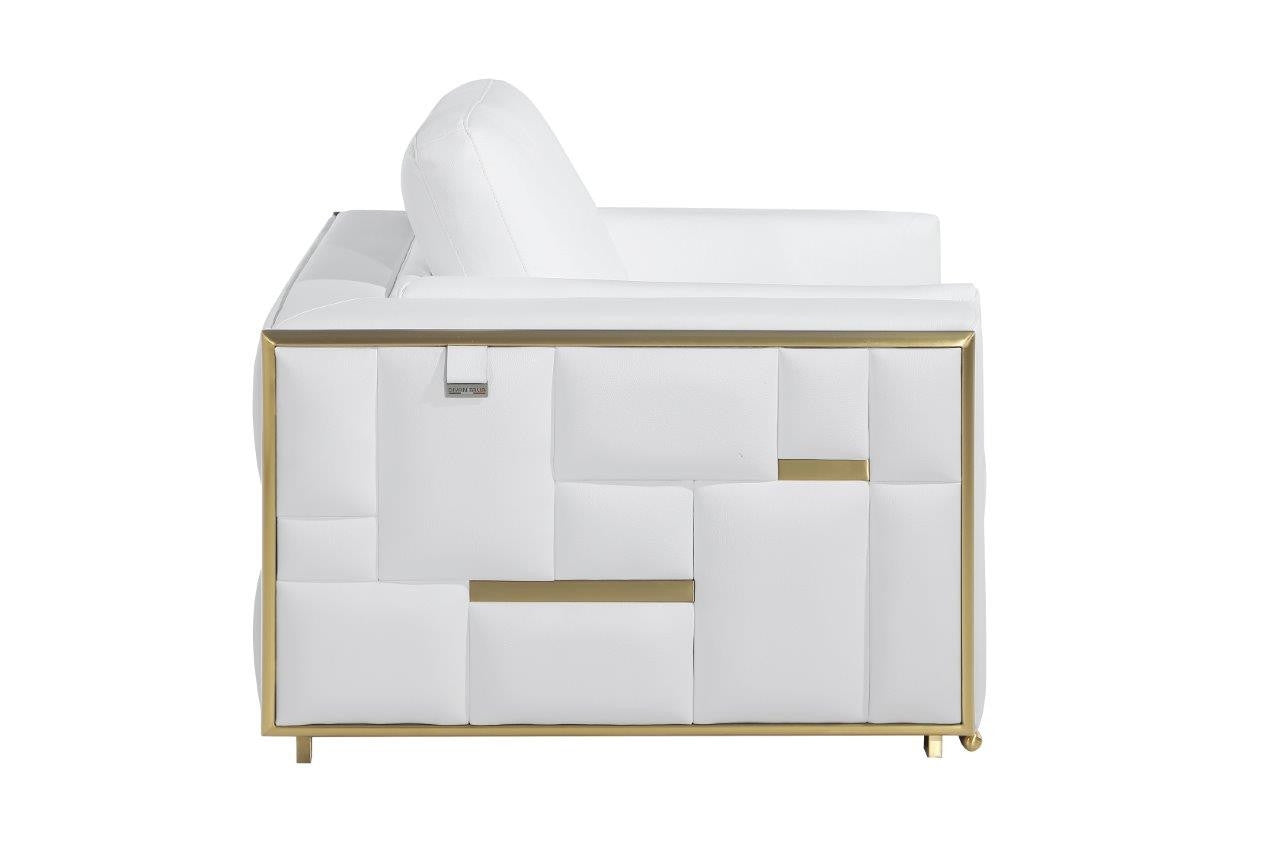 White & Gold Top Grain Leather Club Chair