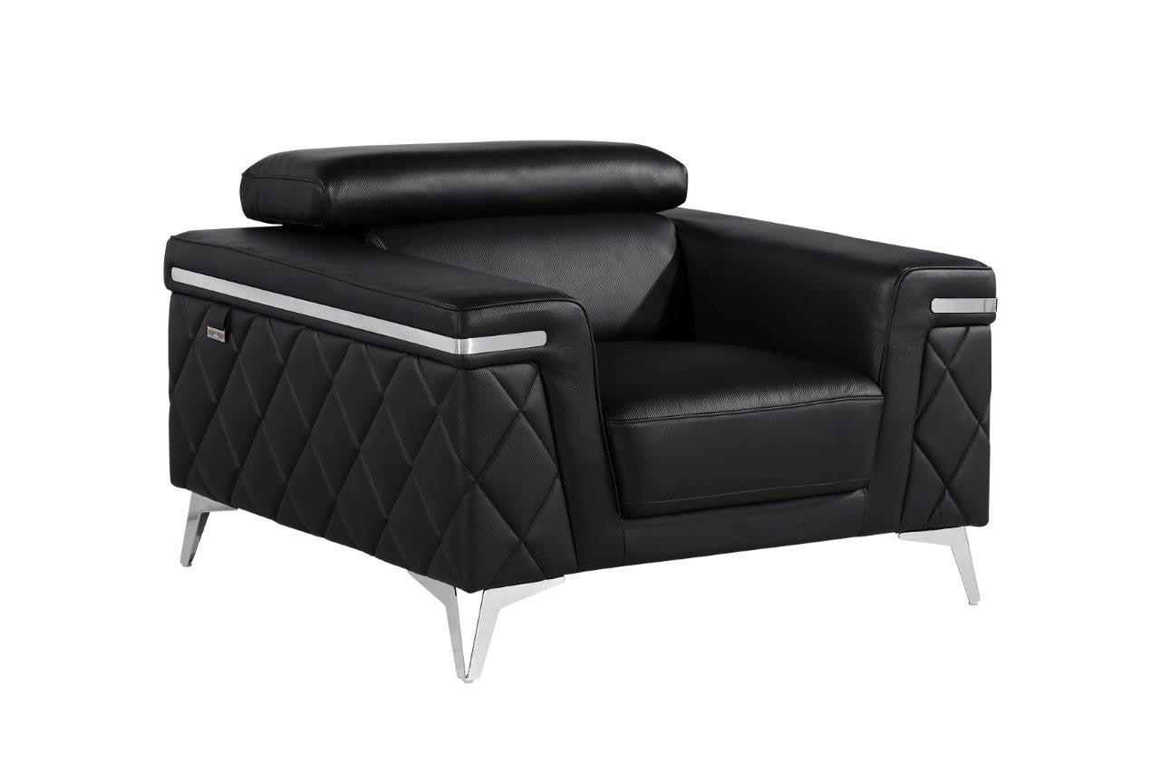 Black & Silver Top Grain Leather Club Chair