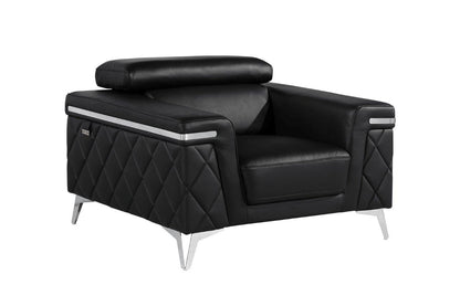 Black & Silver Top Grain Leather Club Chair