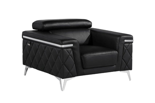 Black & Silver Top Grain Leather Club Chair