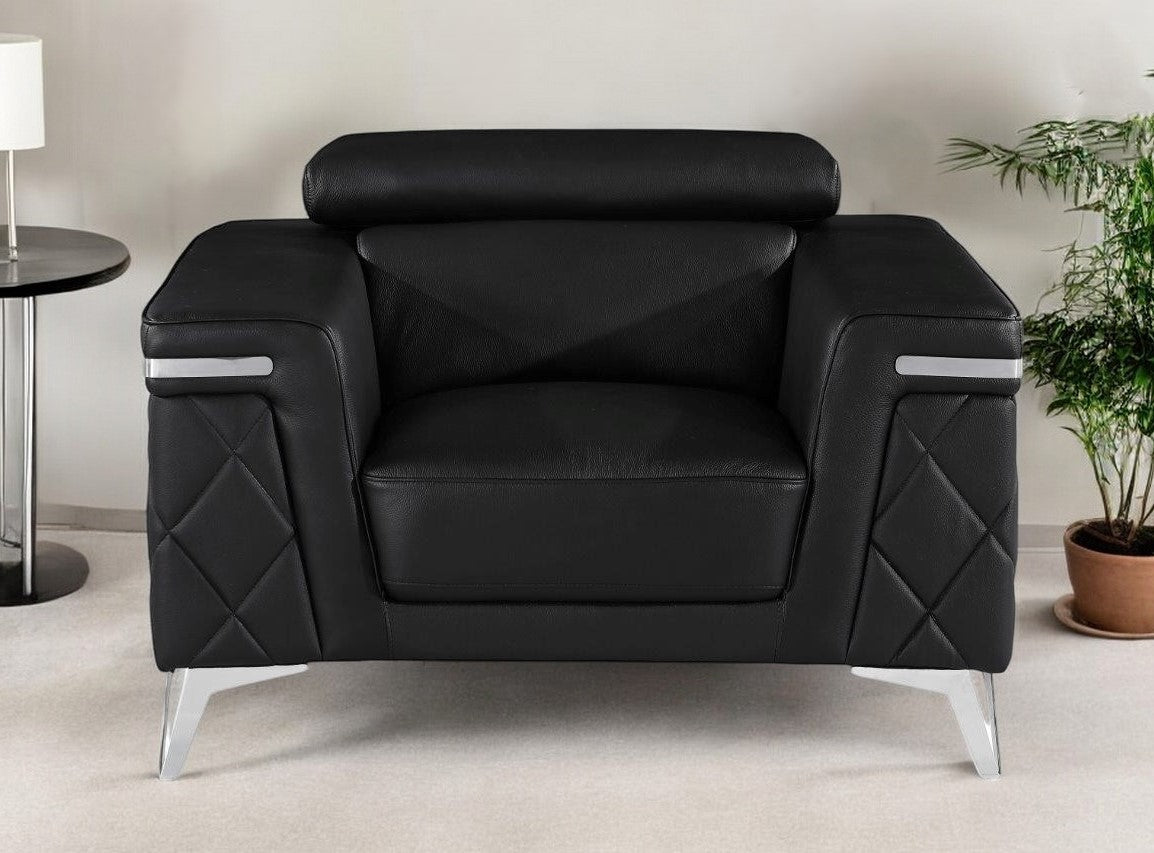Black & Silver Top Grain Leather Club Chair