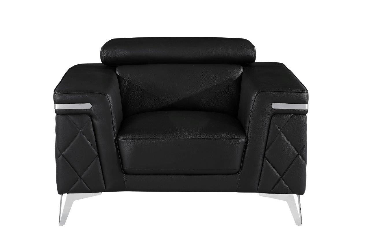 Black & Silver Top Grain Leather Club Chair