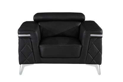 Black & Silver Top Grain Leather Club Chair