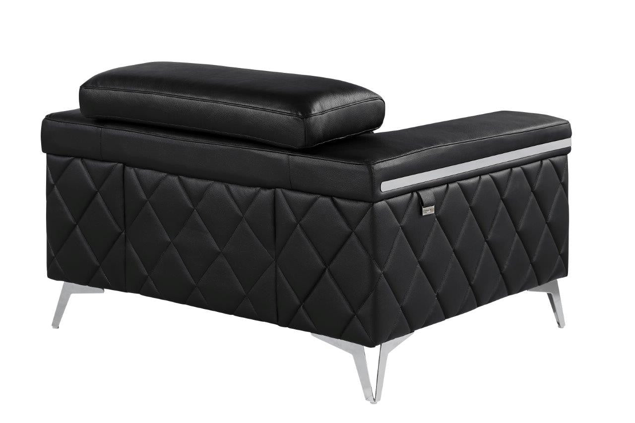 Black & Silver Top Grain Leather Club Chair