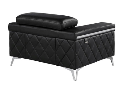 Black & Silver Top Grain Leather Club Chair