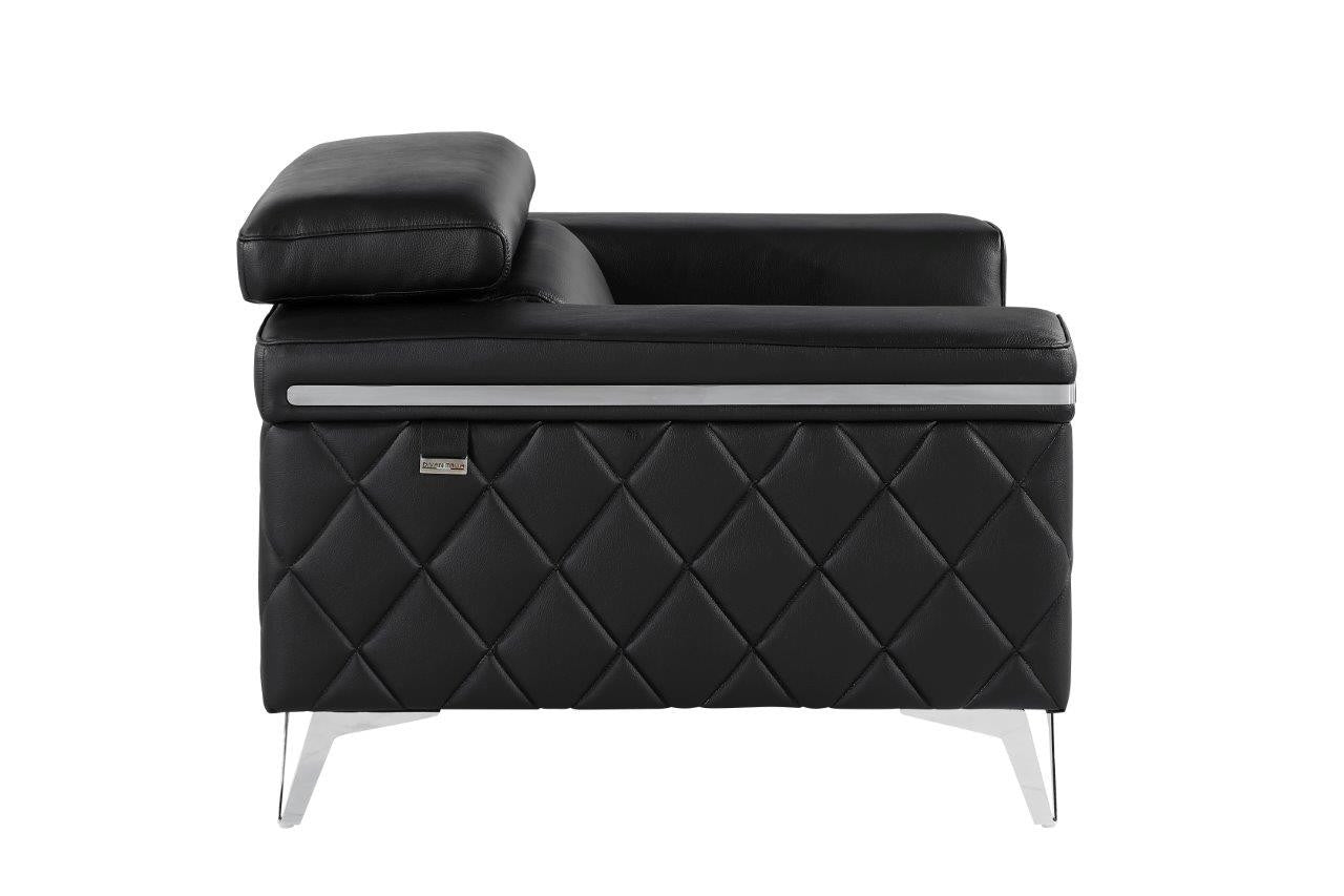 Black & Silver Top Grain Leather Club Chair