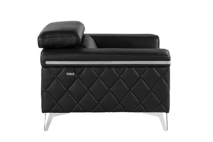 Black & Silver Top Grain Leather Club Chair