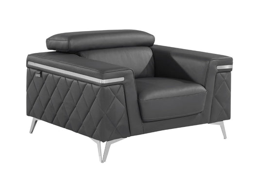 Gray & Silver Top Grain Leather Club Chair