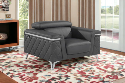 Gray & Silver Top Grain Leather Club Chair