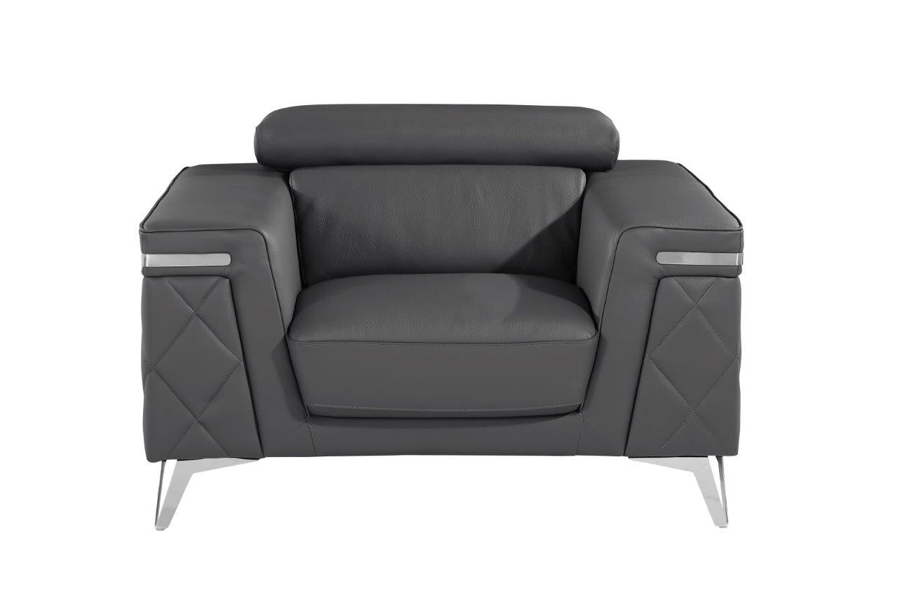 Gray & Silver Top Grain Leather Club Chair