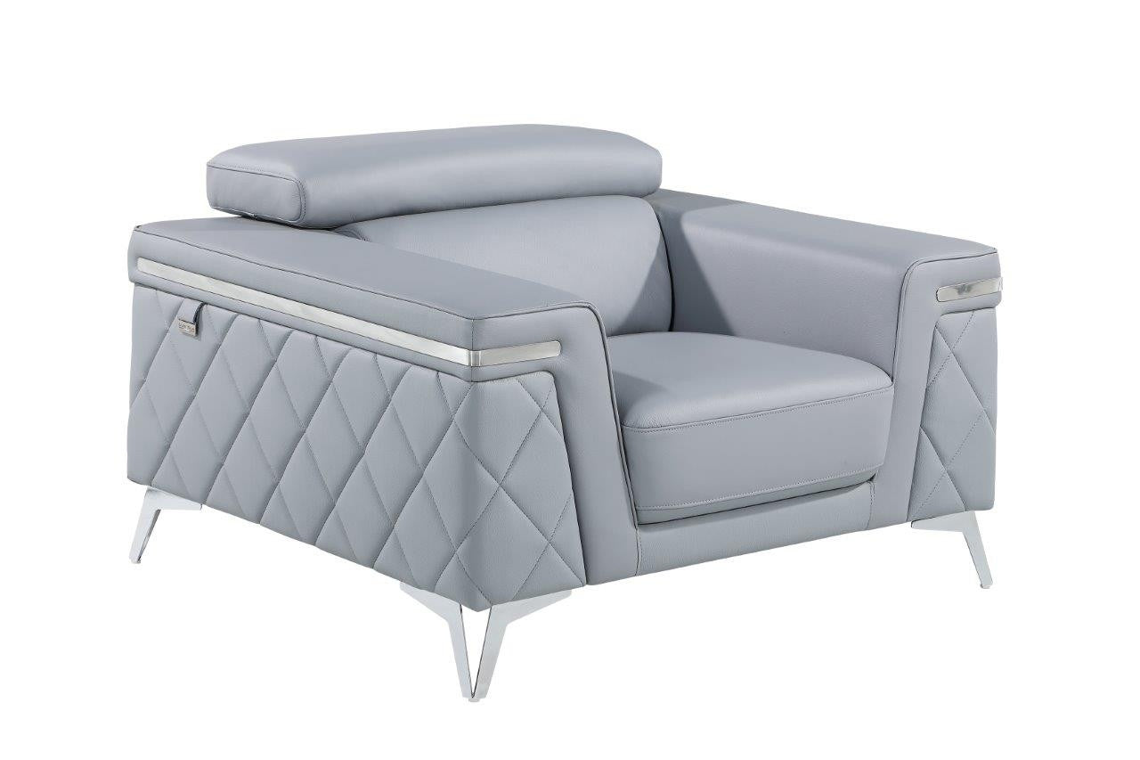 Light Gray & Silver Top Grain Leather Club Chair