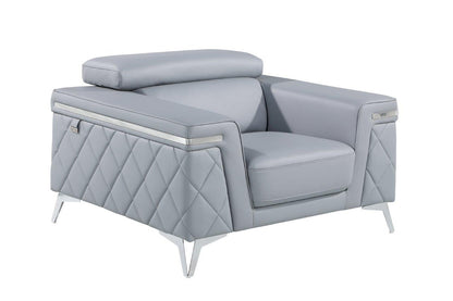 Light Gray & Silver Top Grain Leather Club Chair