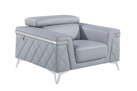 Light Gray & Silver Top Grain Leather Club Chair