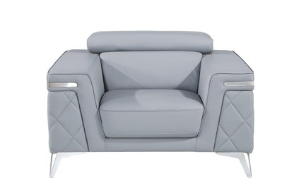 Light Gray & Silver Top Grain Leather Club Chair