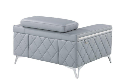 Light Gray & Silver Top Grain Leather Club Chair