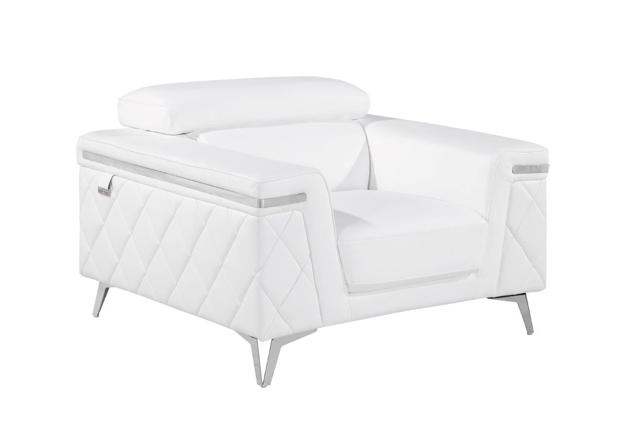 White & Silver Top Grain Leather Club Chair