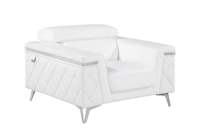White & Silver Top Grain Leather Club Chair