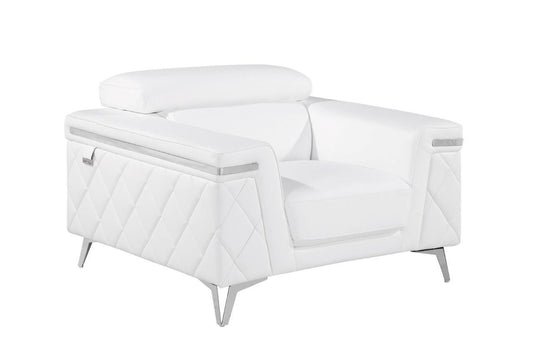 White & Silver Top Grain Leather Club Chair