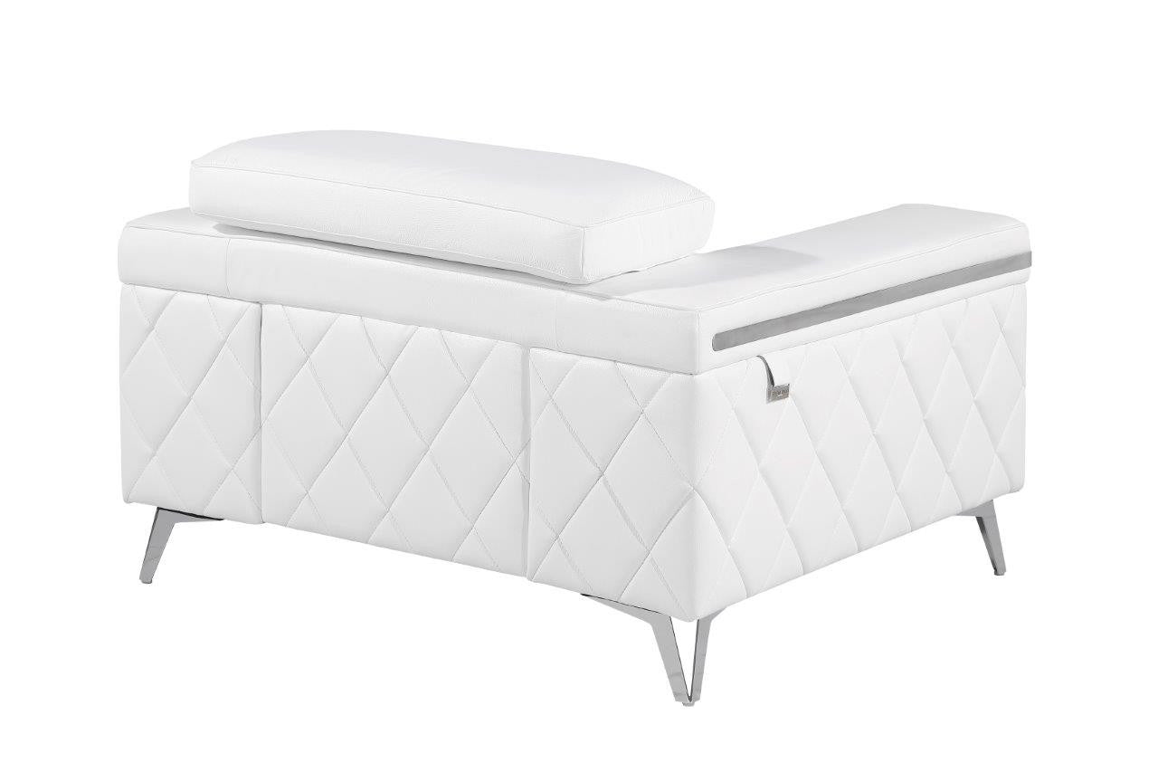 White & Silver Top Grain Leather Club Chair