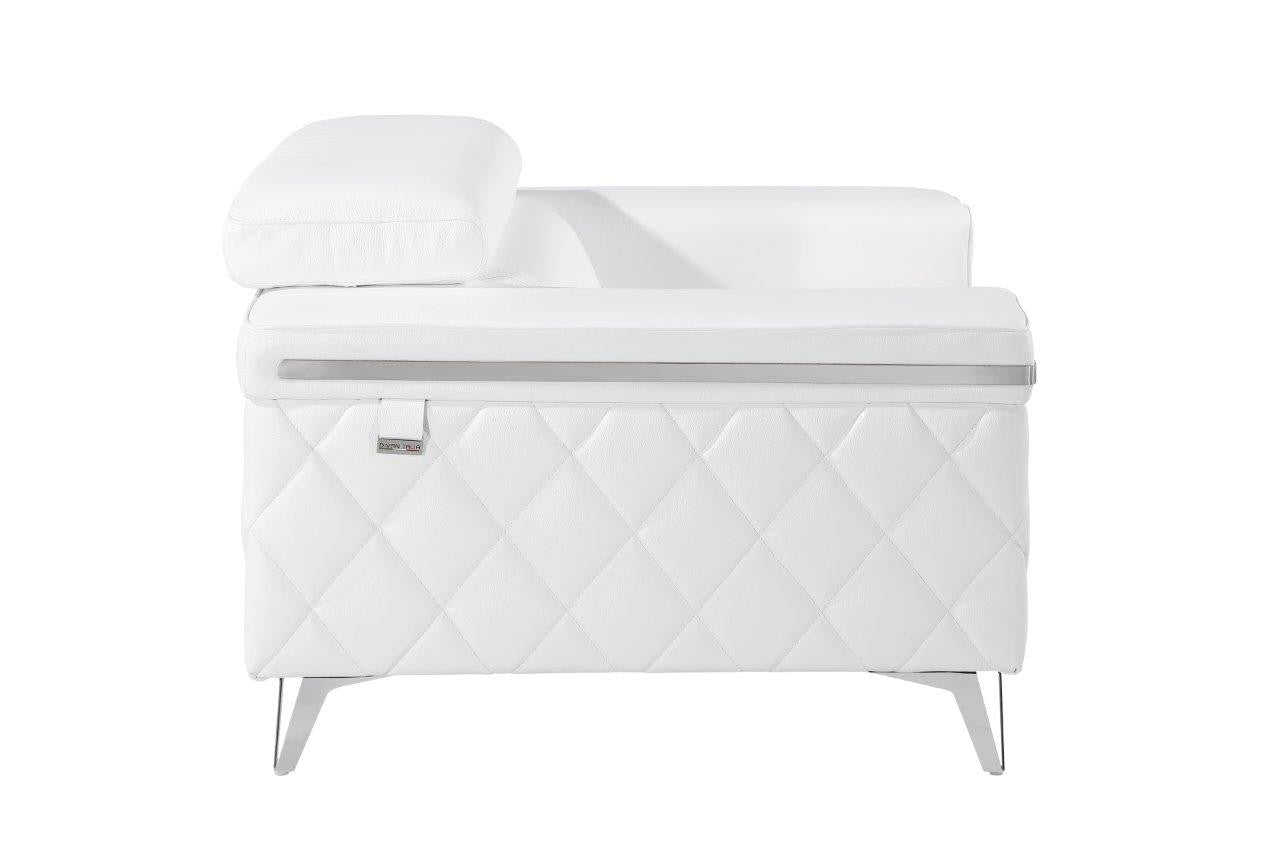 White & Silver Top Grain Leather Club Chair