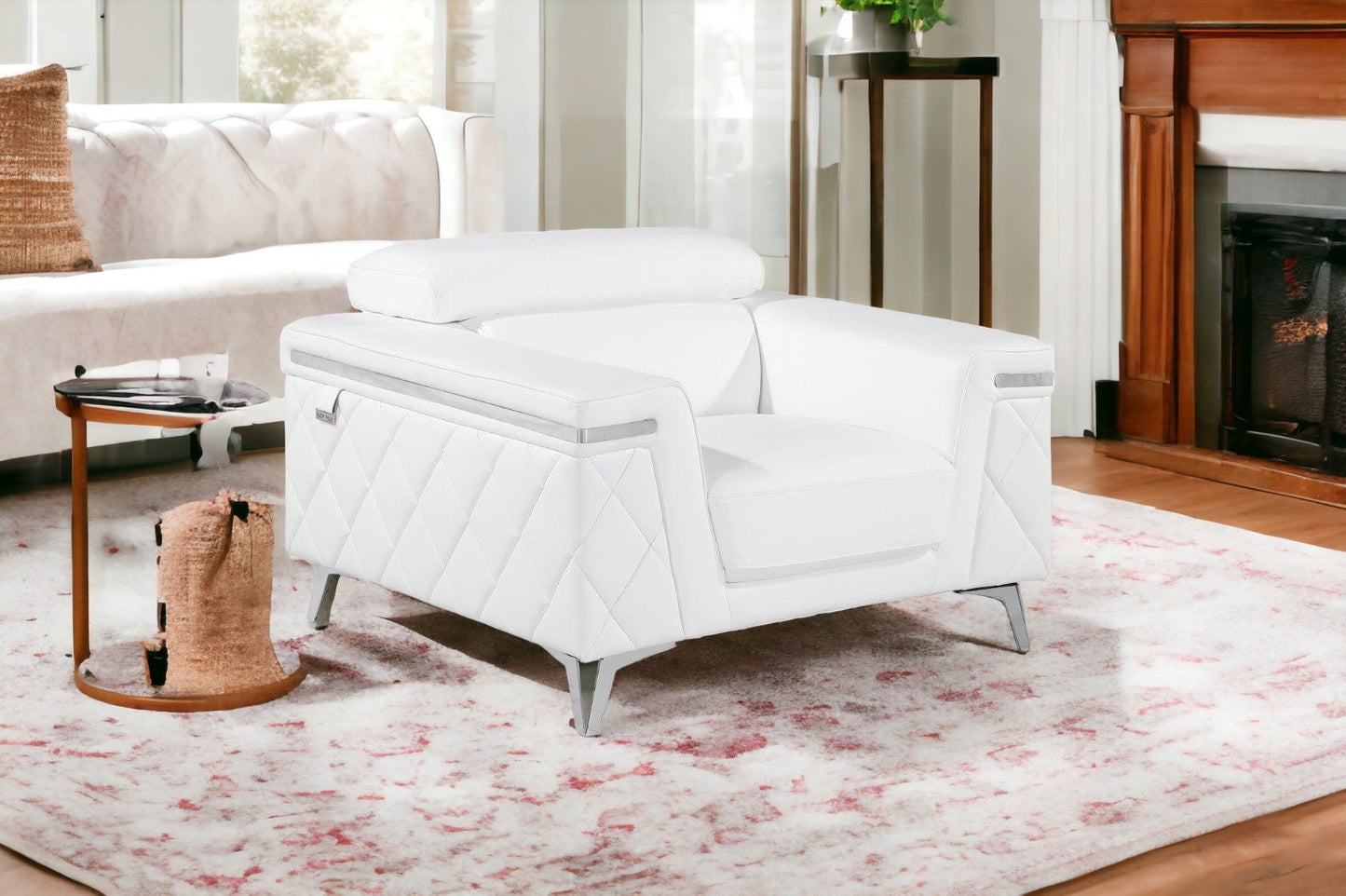 White & Silver Top Grain Leather Club Chair