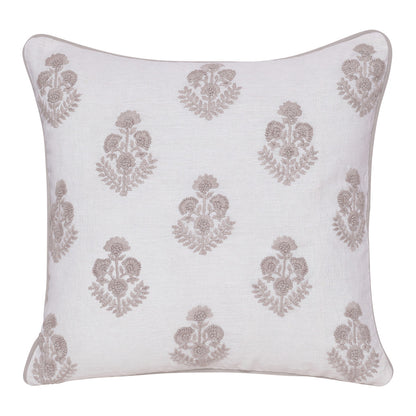 Natural & Ivory Floral Linen Pillow w/ Embroidery