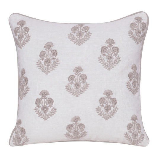 Natural & Ivory Floral Linen Pillow w/ Embroidery