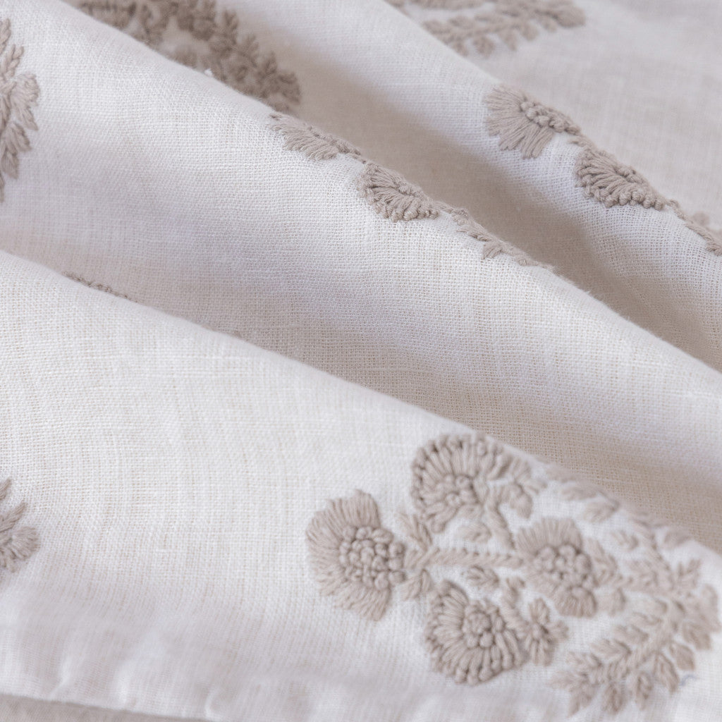 Natural & Ivory Floral Linen Pillow w/ Embroidery