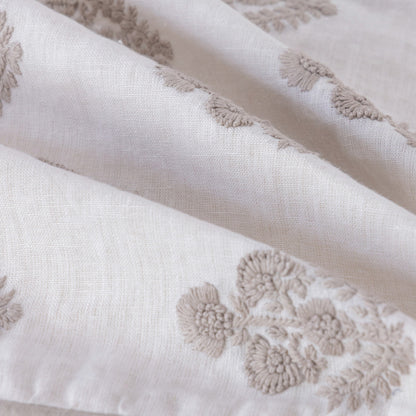 Natural & Ivory Floral Linen Pillow w/ Embroidery