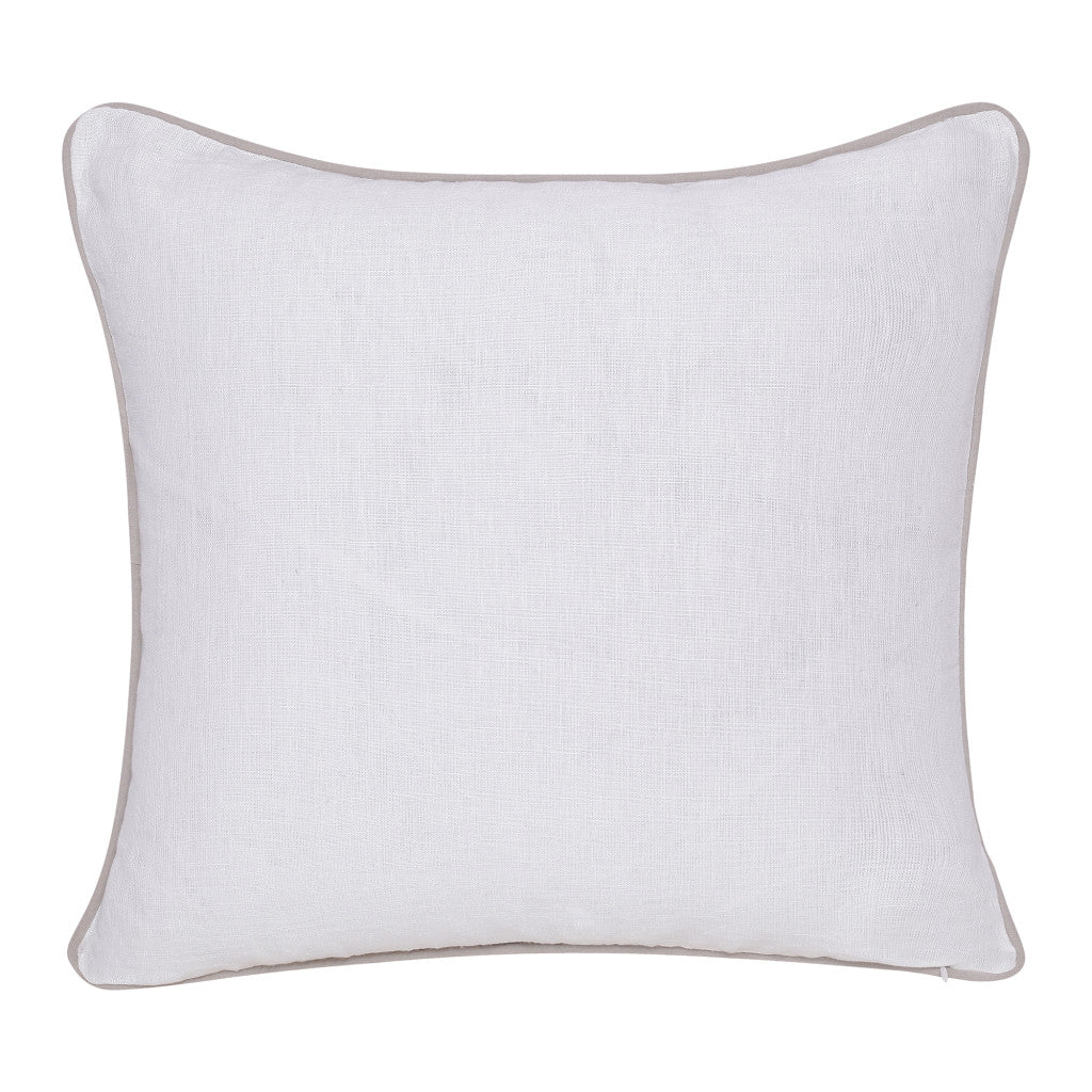Natural & Ivory Floral Linen Pillow w/ Embroidery
