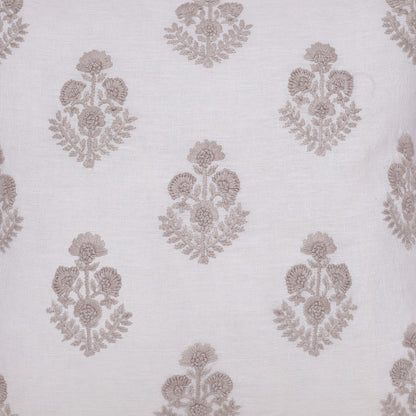 Natural & Ivory Floral Linen Pillow w/ Embroidery