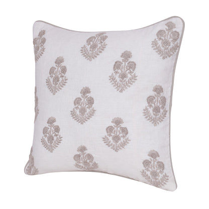 Natural & Ivory Floral Linen Pillow w/ Embroidery