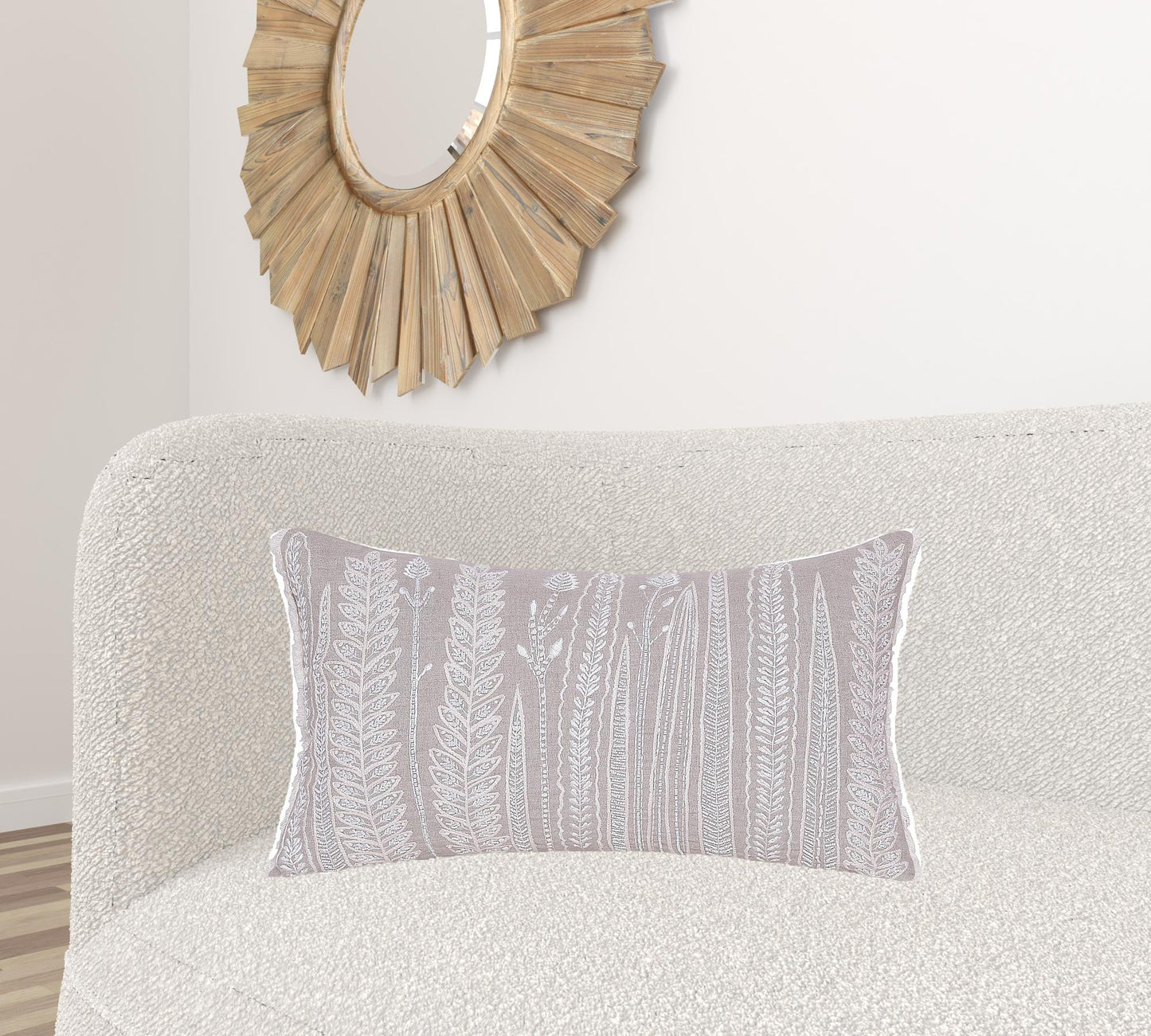 Natural & Ivory Floral Linen Pillow w/ Embroidery