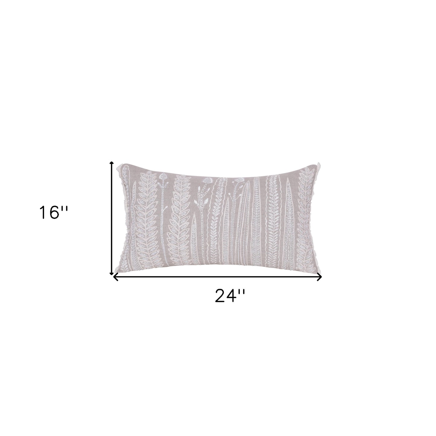Natural & Ivory Floral Linen Pillow w/ Embroidery