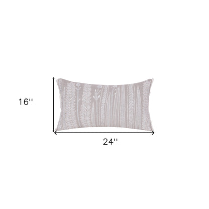 Natural & Ivory Floral Linen Pillow w/ Embroidery