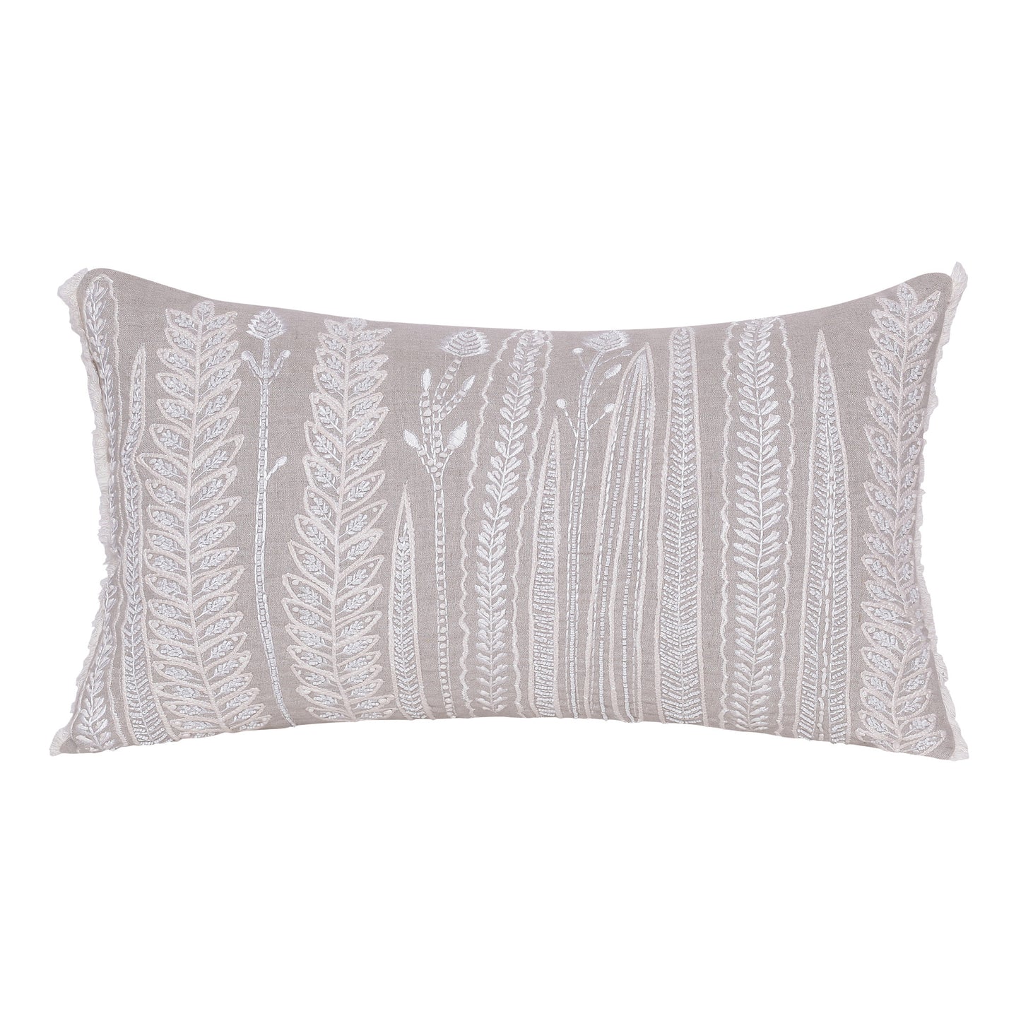 Natural & Ivory Floral Linen Pillow w/ Embroidery