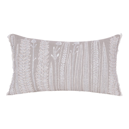 Natural & Ivory Floral Linen Pillow w/ Embroidery
